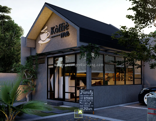 Warung kopi modern dengan aksen logam